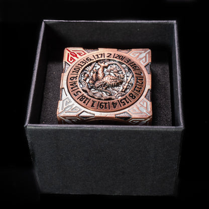 copper cube fidget spinner for dungeons and dragons (aka dnd or d&d) - use as a game dice set, including a d20, d12, d10, d8, d6, and d4