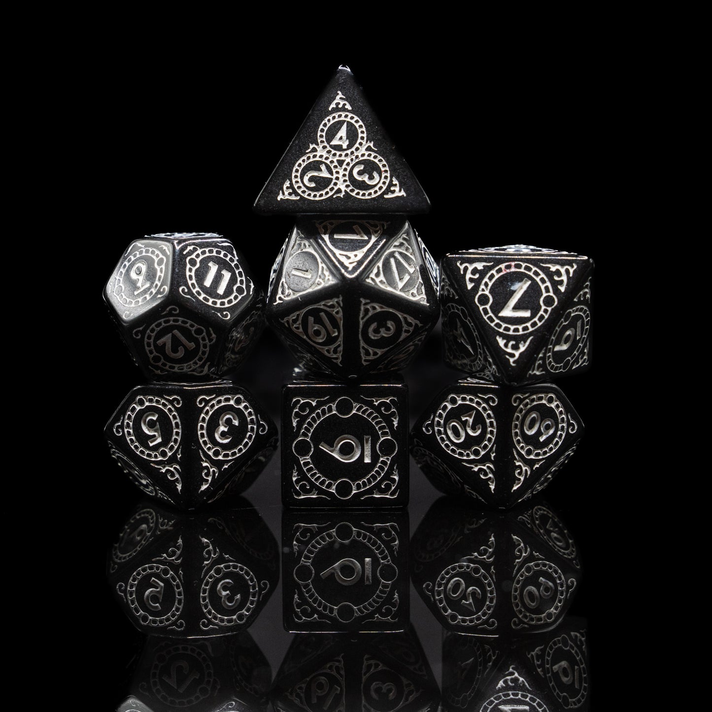 cursed sun and moon design acrylic dnd dice set with velvet pouch
