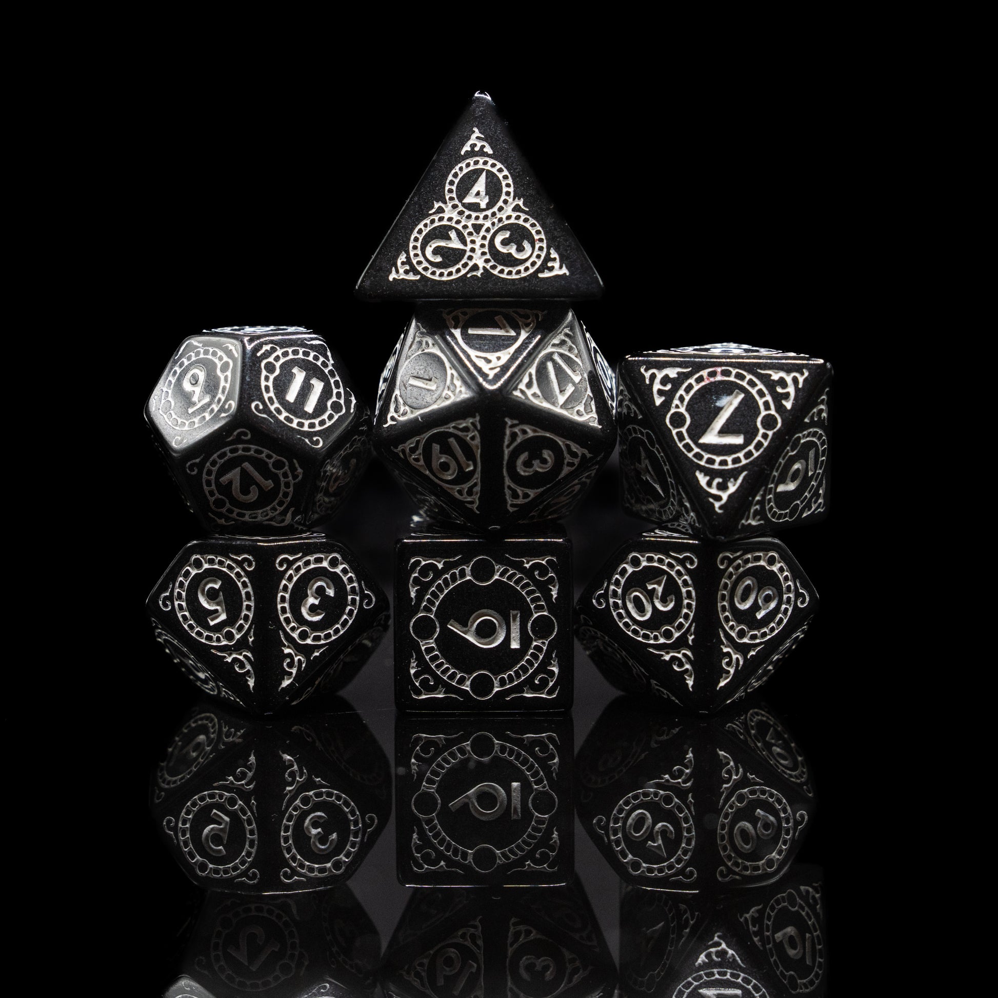 cursed sun and moon design acrylic dnd dice set with velvet pouch