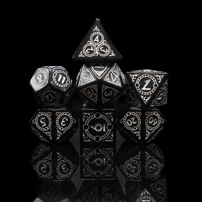 cursed sun and moon design acrylic dnd dice set with velvet pouch
