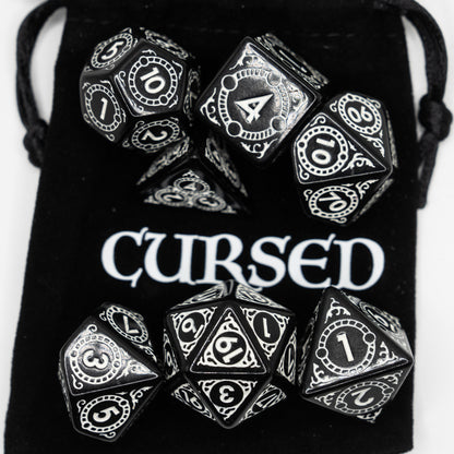 cursed sun and moon design acrylic dnd dice set with velvet pouch 