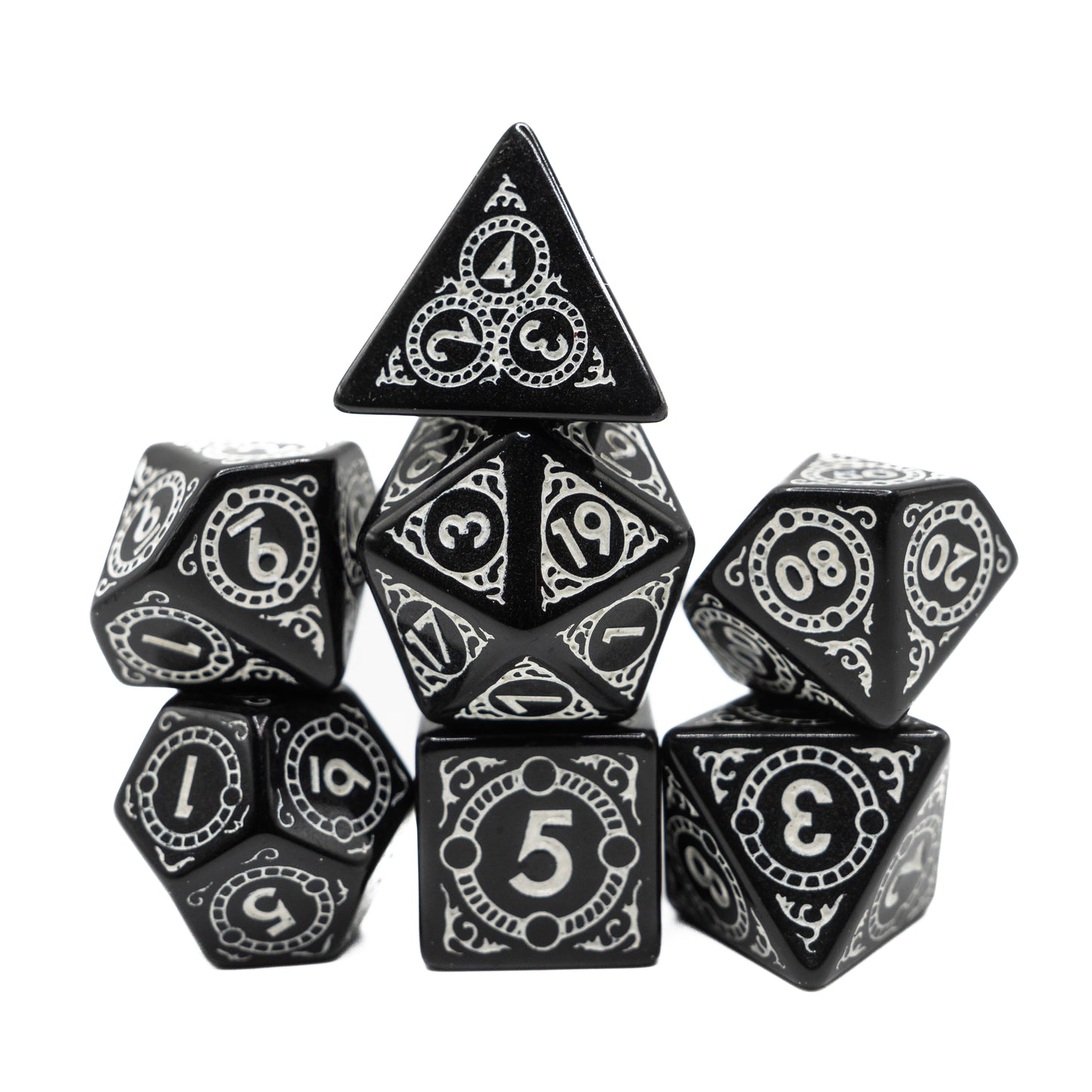 cursed sun and moon design acrylic dnd dice set