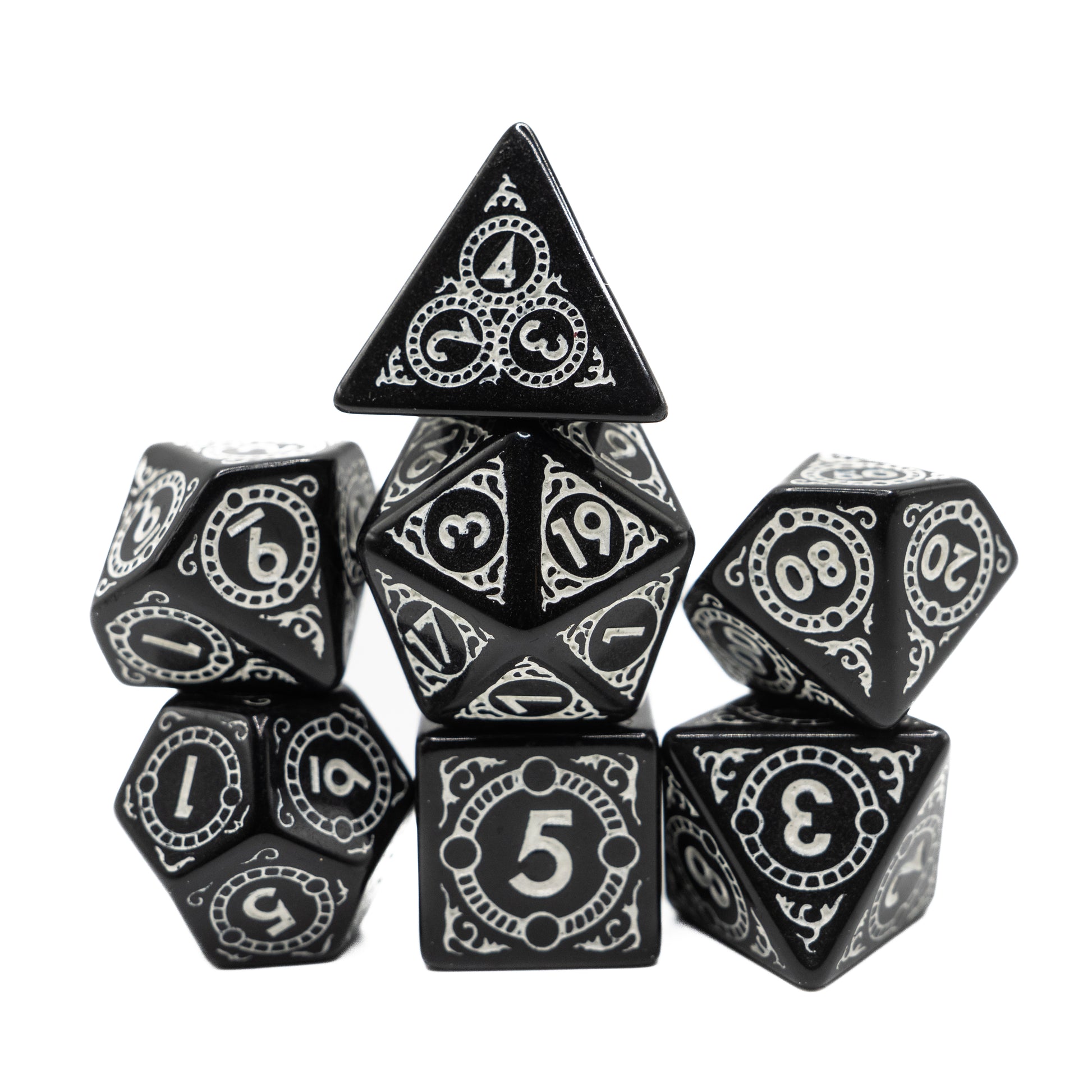 cursed sun and moon design acrylic dnd dice set
