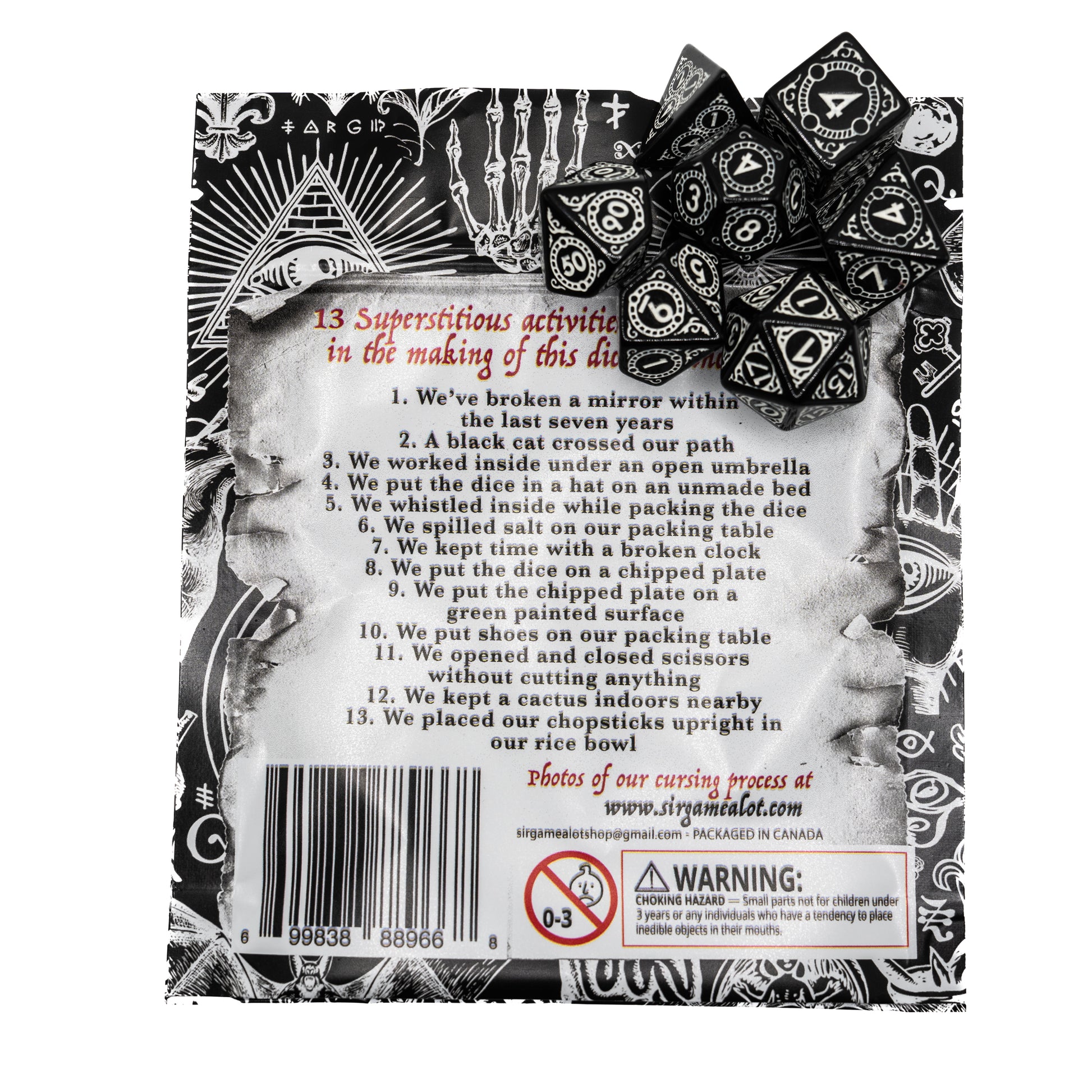 cursed sun and moon design acrylic dnd dice set with packaging