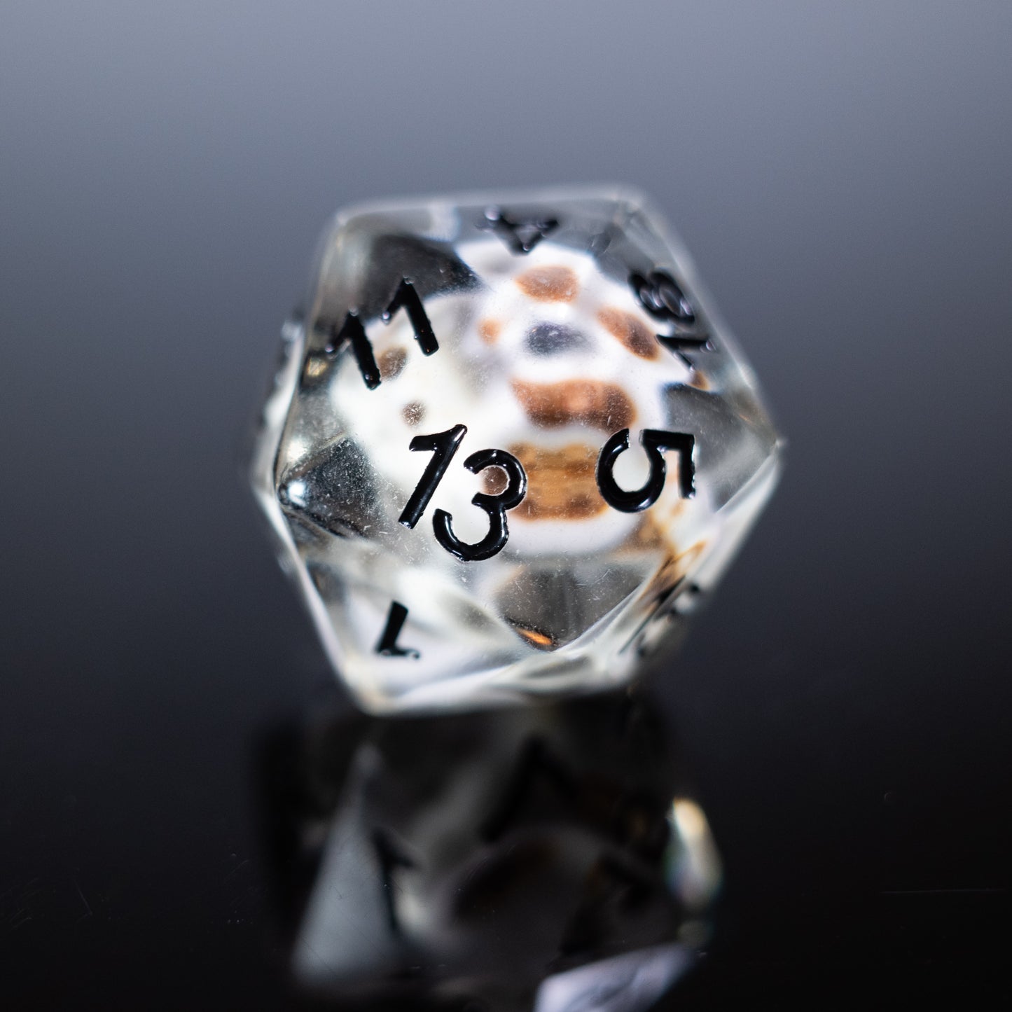 cursed resin skull design dungeons and dragons (aka dnd or d&d) game dice set, including a d20, d12, d10, d8, d6, and d4