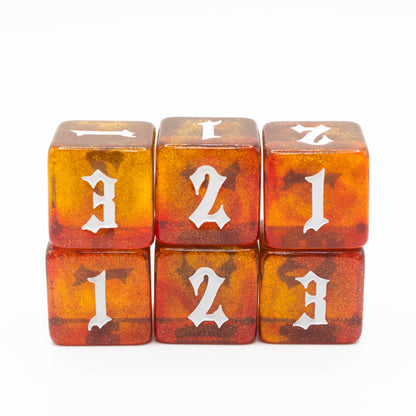 custom designed resin d3 three sided dungeons and dragons (aka dnd or d&d) game dice set, also useful for Warhammer 40,000k
