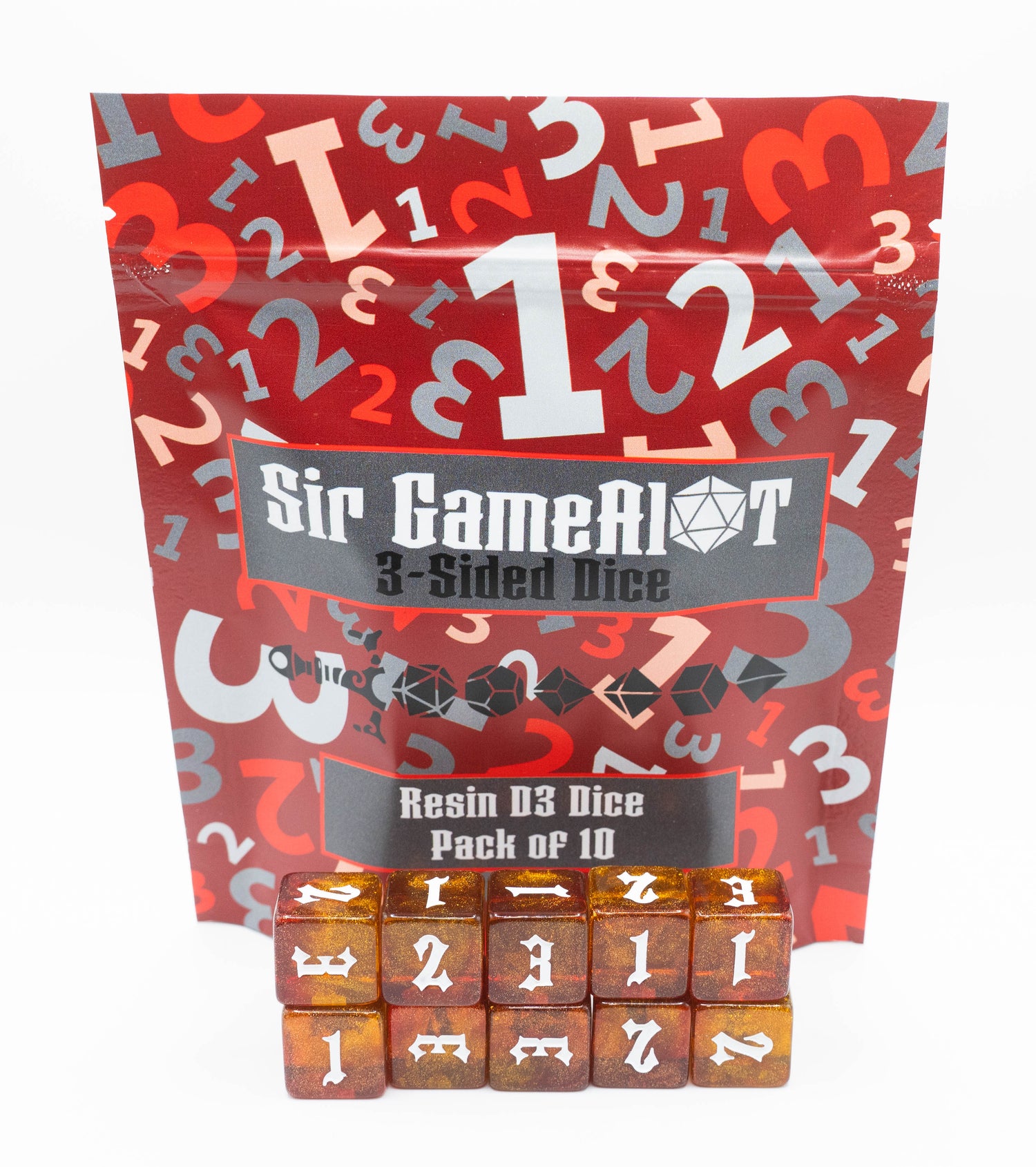 custom designed resin d3 three sided dungeons and dragons (aka dnd or d&d) game dice set, also useful for Warhammer 40,000k