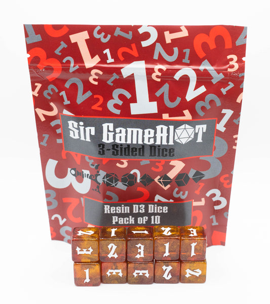 custom designed resin d3 three sided dungeons and dragons (aka dnd or d&d) game dice set, also useful for Warhammer 40,000k