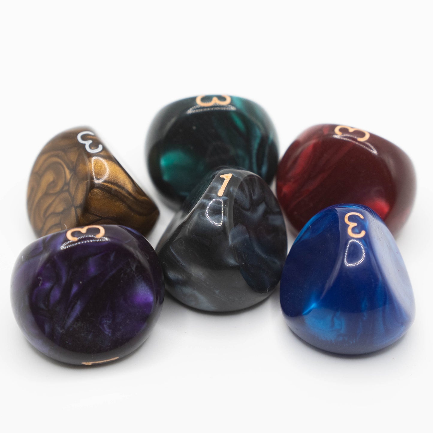 d3 three sided dungeons and dragons (aka dnd or d&d) game dice set of 6, also useful for other games like Warhammer 40,000k
