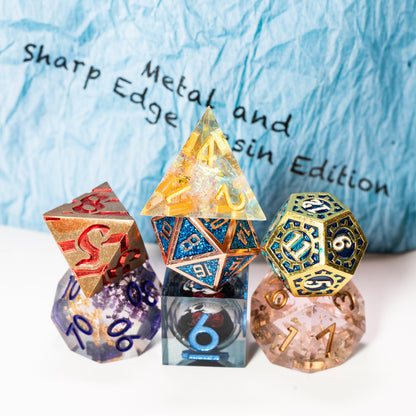 disappointing resin and metal dungeons and dragons (aka dnd or d&d) game dice set, including a d20, d12, d10, d8, d6, and d4