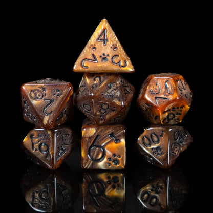 Dog Lover DND Dice Set – 7 Piece Brown Acrylic Polyhedral RPG Dice with Dog Designs & Dog Bone Velvet Dice Bag | Cute Animal Themed TTRPG Dice for Pathfinder, Beast Masters & Pet Lovers