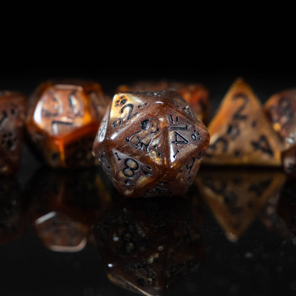 Dog Lover DND Dice Set – 7 Piece Brown Acrylic Polyhedral RPG Dice with Dog Designs & Dog Bone Velvet Dice Bag | Cute Animal Themed TTRPG Dice for Pathfinder, Beast Masters & Pet Lovers