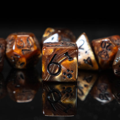 Dog Lover DND Dice Set – 7 Piece Brown Acrylic Polyhedral RPG Dice with Dog Designs & Dog Bone Velvet Dice Bag | Cute Animal Themed TTRPG Dice for Pathfinder, Beast Masters & Pet Lovers