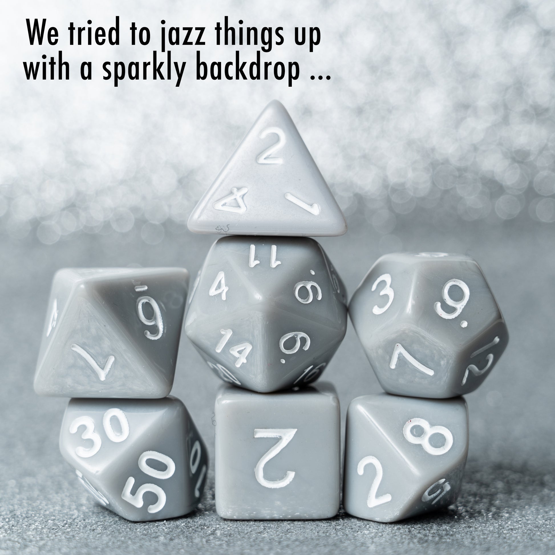 these dice are dull fun themed dungeons and dragons (aka dnd or d&d) game dice set, including a d20, d12, d10, d8, d6, and d4