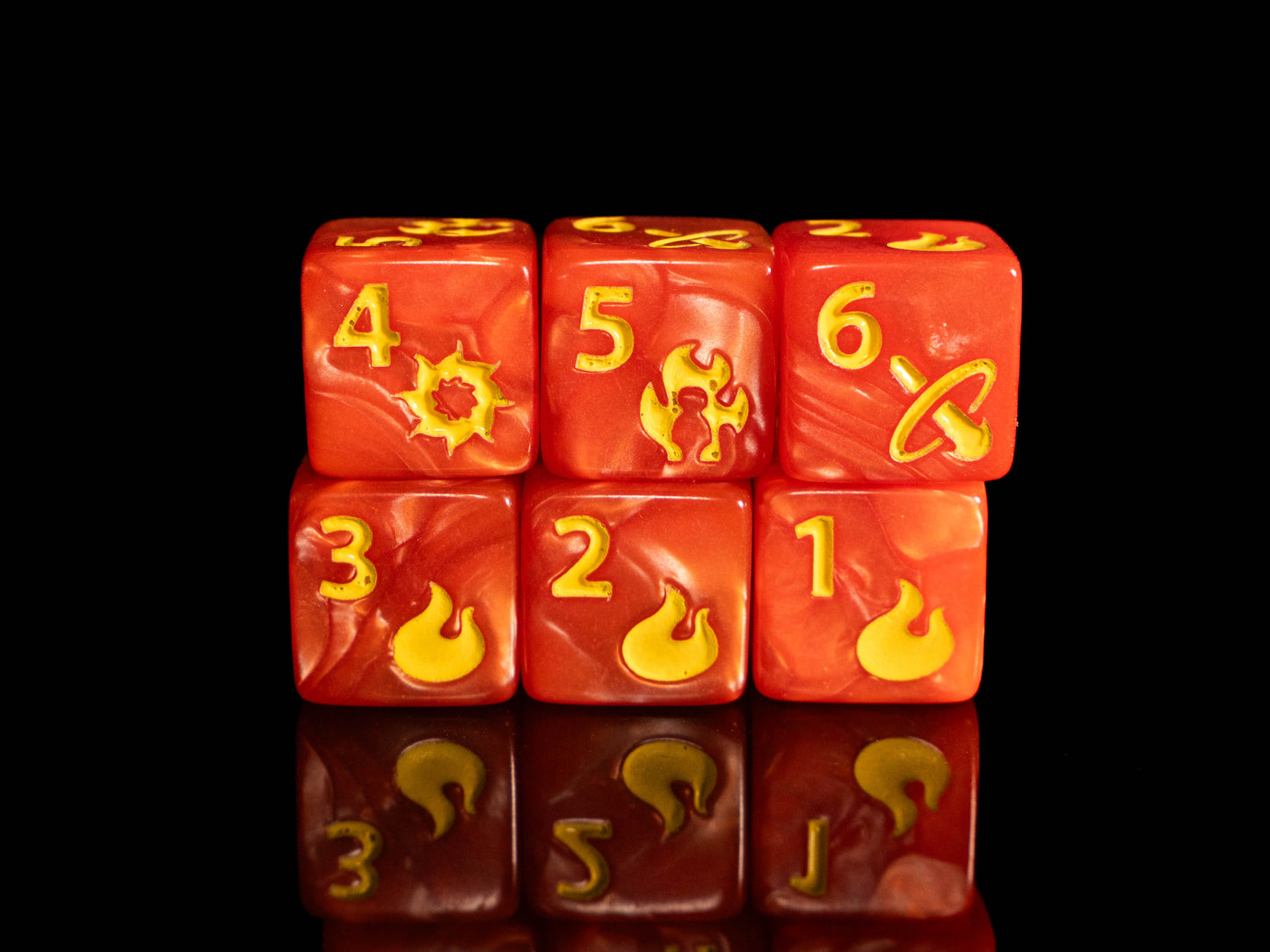 Fireball Spell Damage DND Dice Set – 12 D6 Red & Orange Acrylic RPG Dice with Fireball Designs & Velvet Dice Bag | TTRPG Damage Dice for Pathfinder, Wizards & Sorcerers
