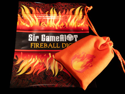 Fireball Spell Damage DND Dice Set – 12 D6 Red & Orange Acrylic RPG Dice with Fireball Designs & Velvet Dice Bag | TTRPG Damage Dice for Pathfinder, Wizards & Sorcerers