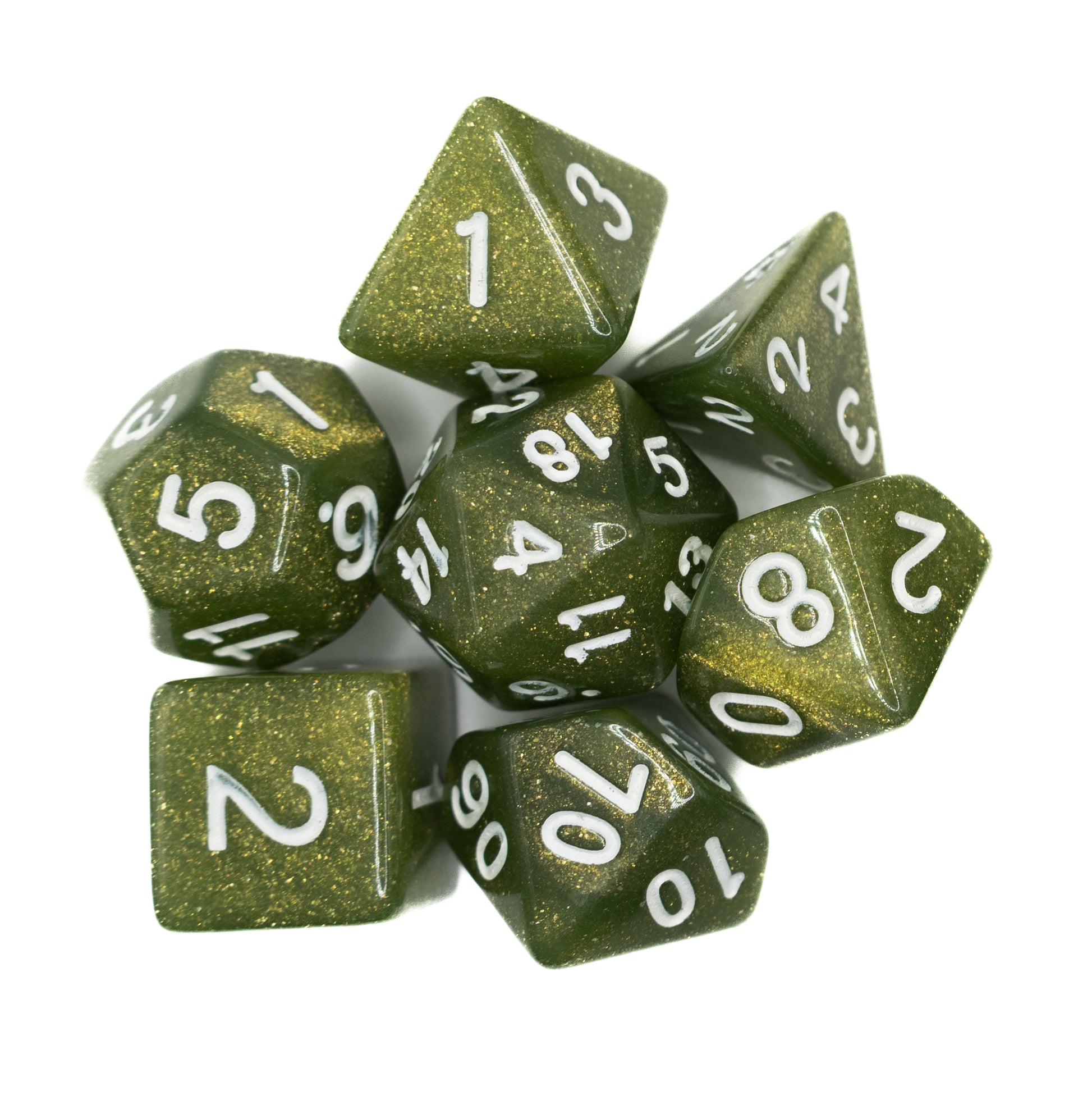 green glitter acrylic dnd dice set