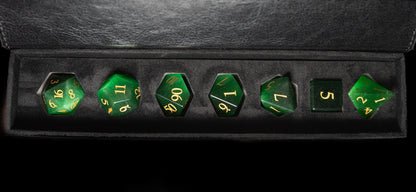 green cat's eye gemstone dnd dice set