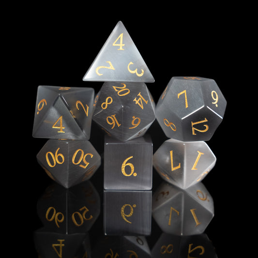 grey cat's eye gemstone dnd dice set