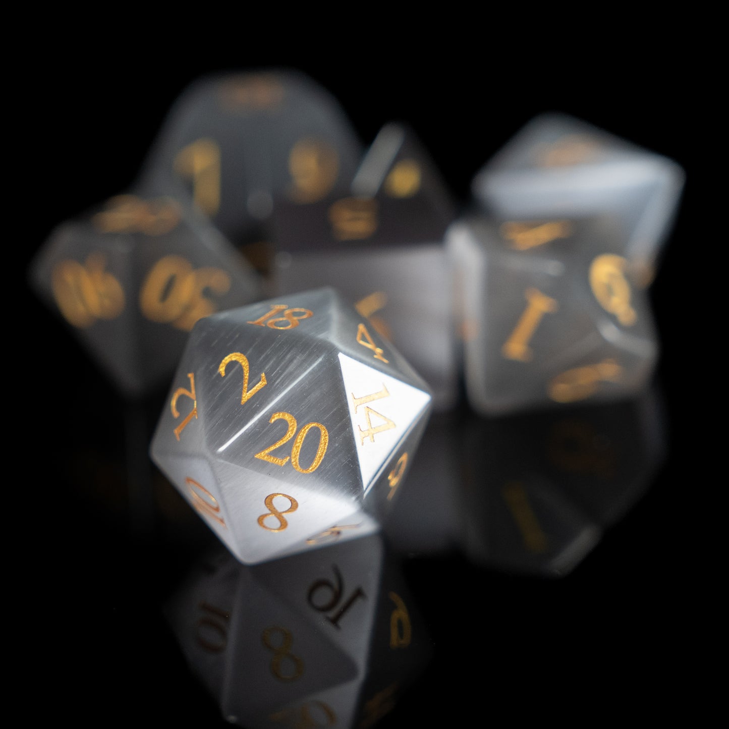 grey cat's eye gemstone dnd dice set
