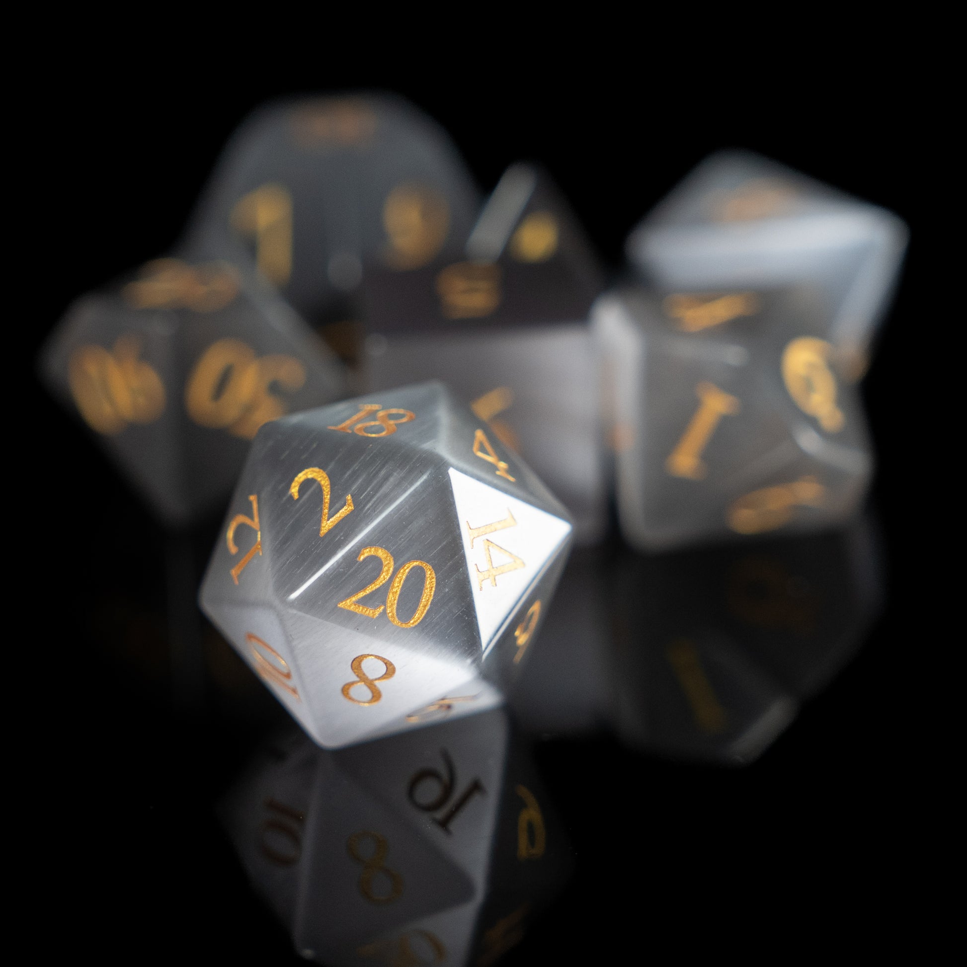 grey cat's eye gemstone dnd dice set