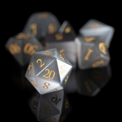 grey cat's eye gemstone dnd dice set