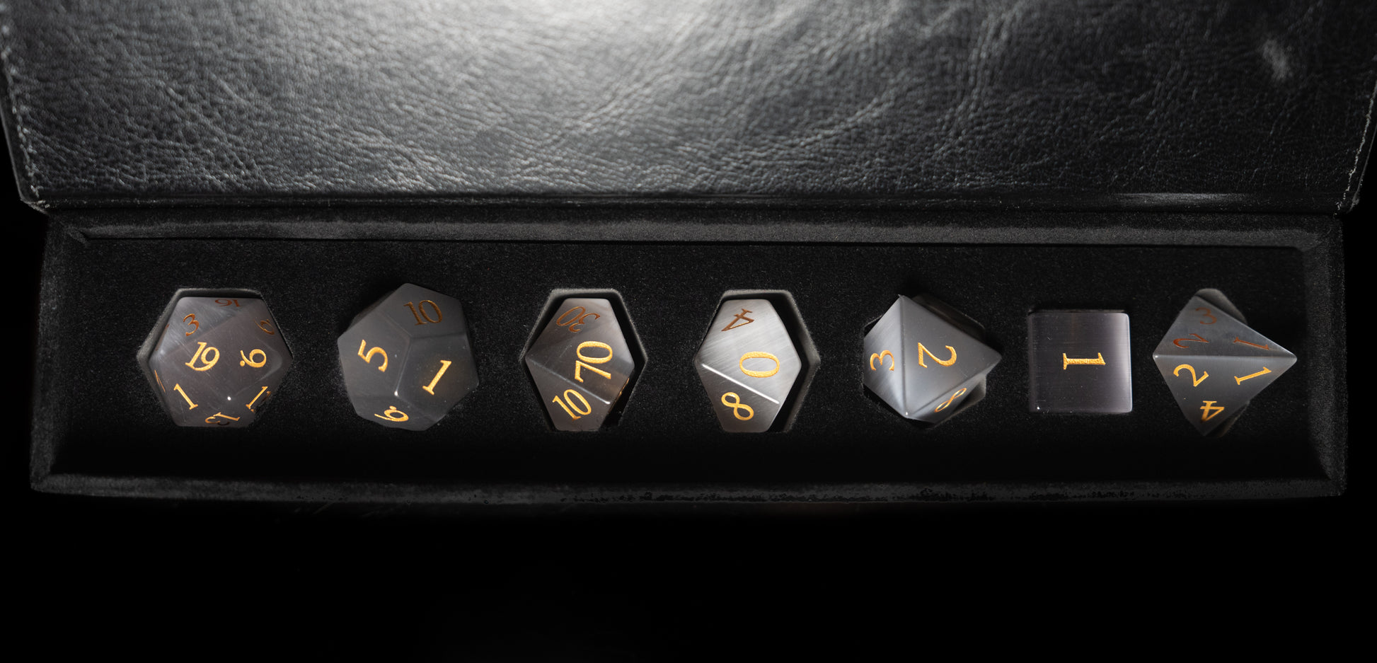 grey cat's eye gemstone dnd dice set