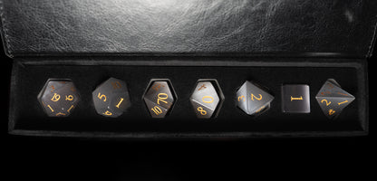grey cat's eye gemstone dnd dice set