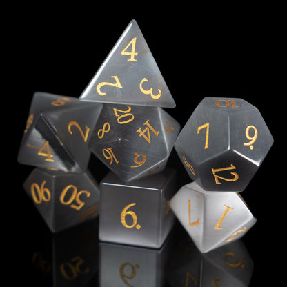 grey cat's eye gemstone dnd dice set