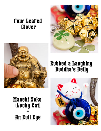 Lucky RPG TTRPG Dice Set | Golden Polyhedral D20 D12 D10 D8 D6 D4, DND Set | Funny Dice Goblin Gift