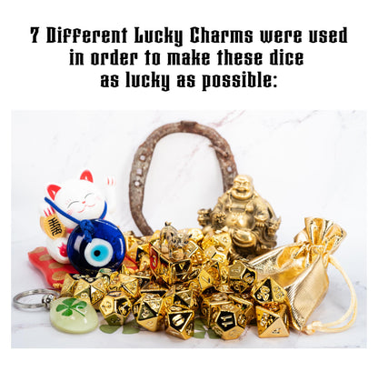 Lucky RPG TTRPG Dice Set | Golden Polyhedral D20 D12 D10 D8 D6 D4, DND Set | Funny Dice Goblin Gift