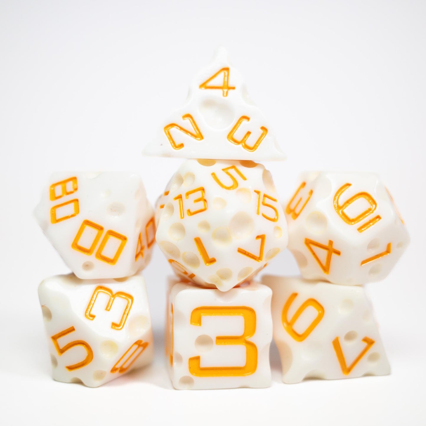 These Dice are Cheesy | Set of 7 Resin Dice for Cheese Lovers | For any Dungeons and Dragons (DND) or other Game Session
