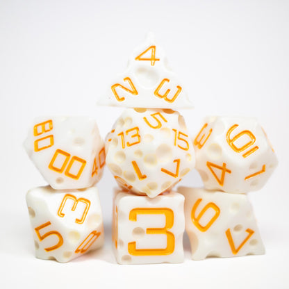 These Dice are Cheesy | Set of 7 Resin Dice for Cheese Lovers | For any Dungeons and Dragons (DND) or other Game Session