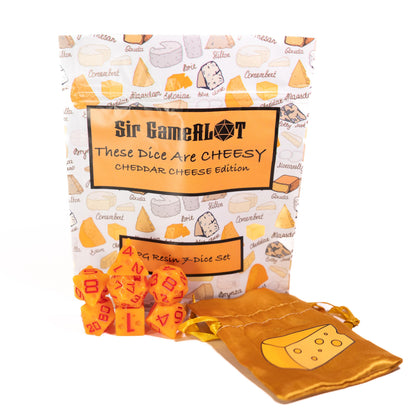 These Dice are Cheesy | Set of 7 Resin Dice for Cheese Lovers | For any Dungeons and Dragons (DND) or other Game Session