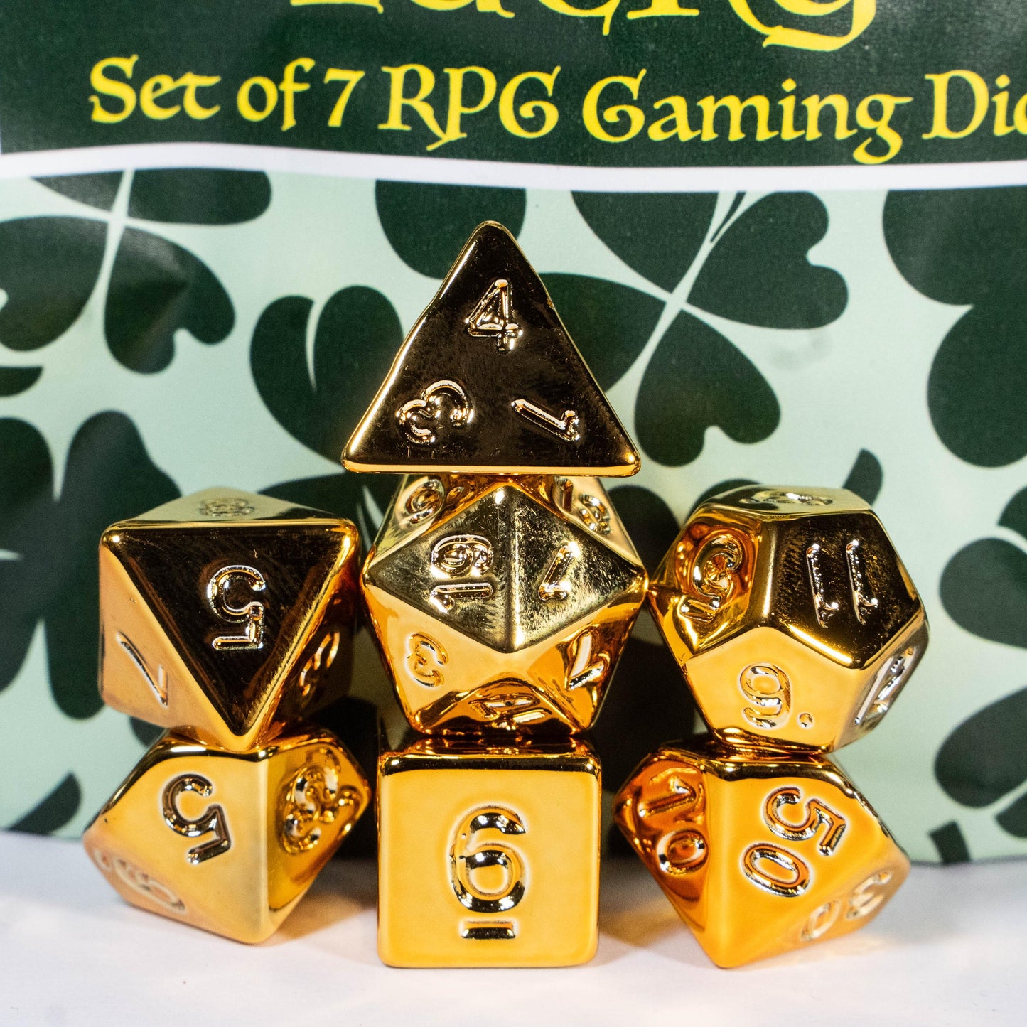 Lucky RPG TTRPG Dice Set | Golden Polyhedral D20 D12 D10 D8 D6 D4, DND Set | Funny Dice Goblin Gift