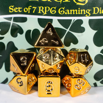 Lucky RPG TTRPG Dice Set | Golden Polyhedral D20 D12 D10 D8 D6 D4, DND Set | Funny Dice Goblin Gift