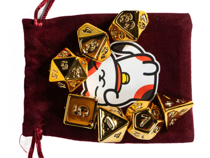 Lucky RPG TTRPG Dice Set | Golden Polyhedral D20 D12 D10 D8 D6 D4, DND Set | Funny Dice Goblin Gift