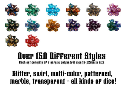 Mystery DND Dice Acrylic 4-Pack  4 Complete Random 7 Piece Acrylic Polyhedral RPG Dice Sets with 100+ Possible Styles