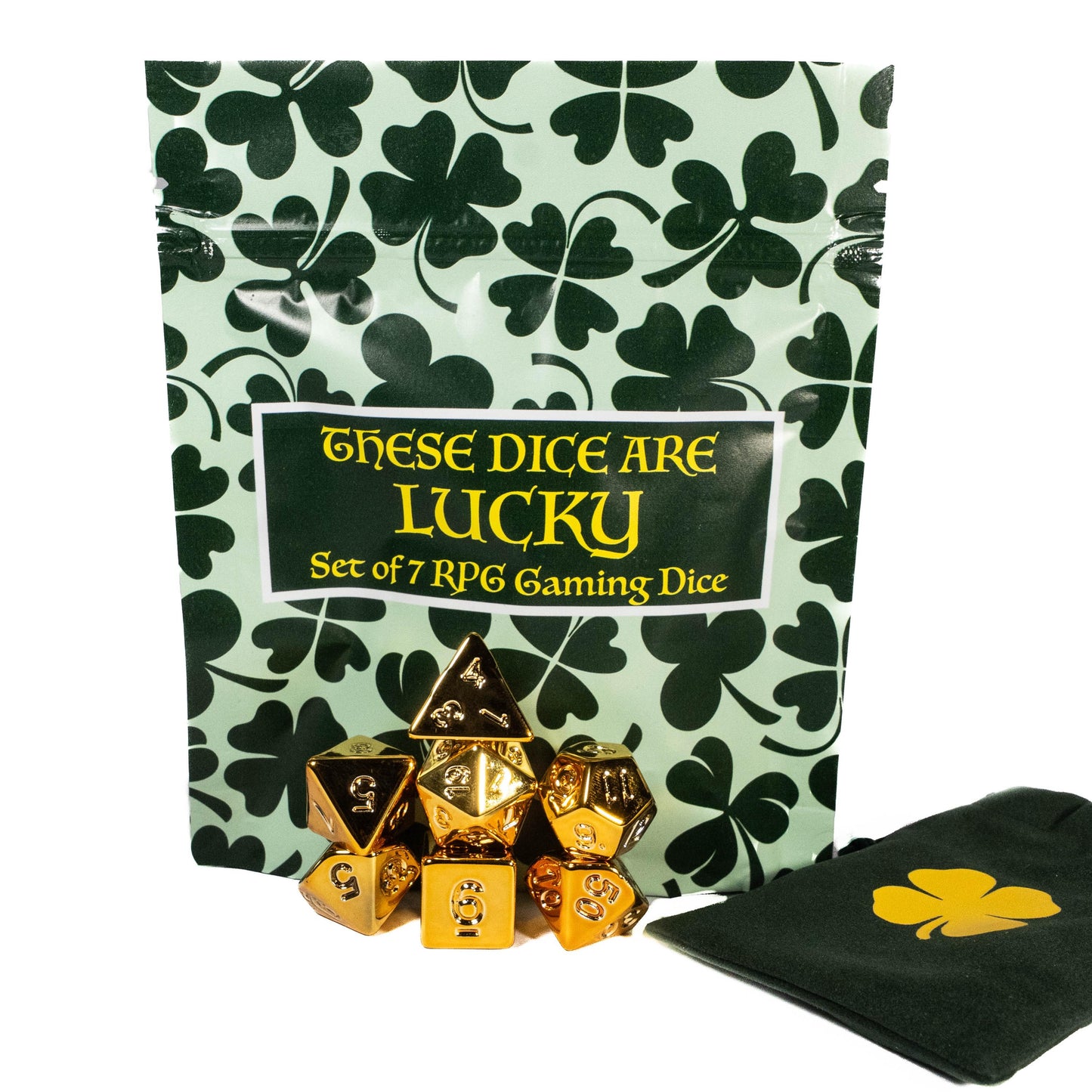 Lucky RPG TTRPG Dice Set | Golden Polyhedral D20 D12 D10 D8 D6 D4, DND Set | Funny Dice Goblin Gift