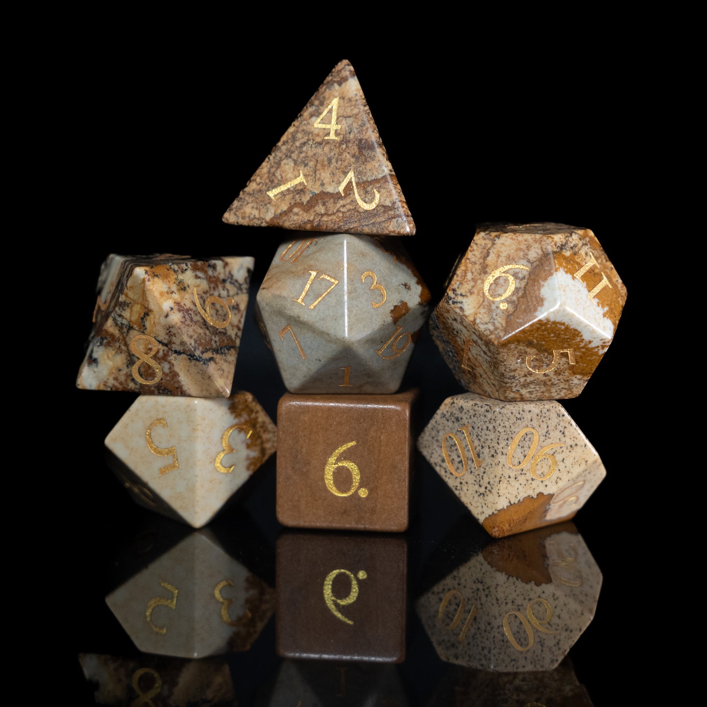 picture jasper gemstone dnd dice set