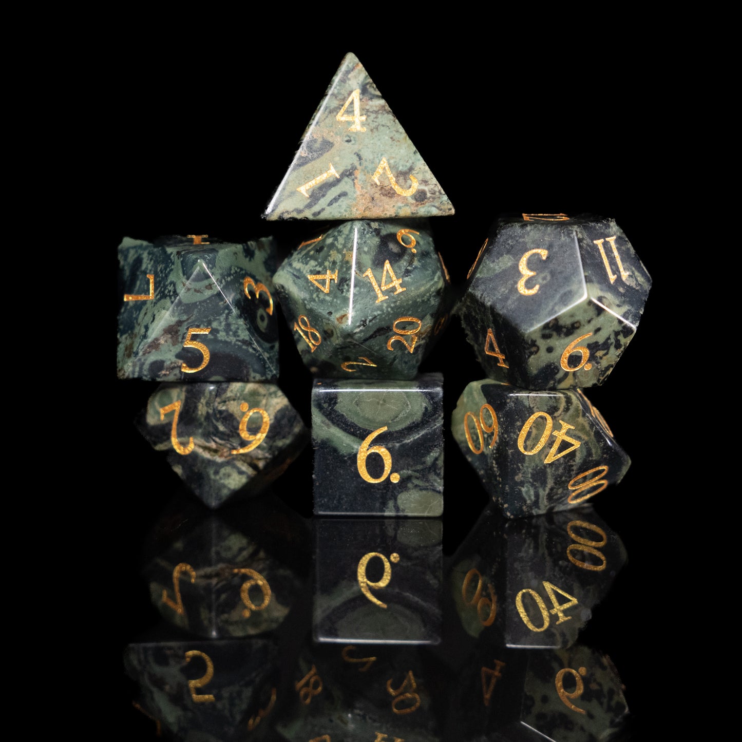 green jasper gemstone dnd dice set