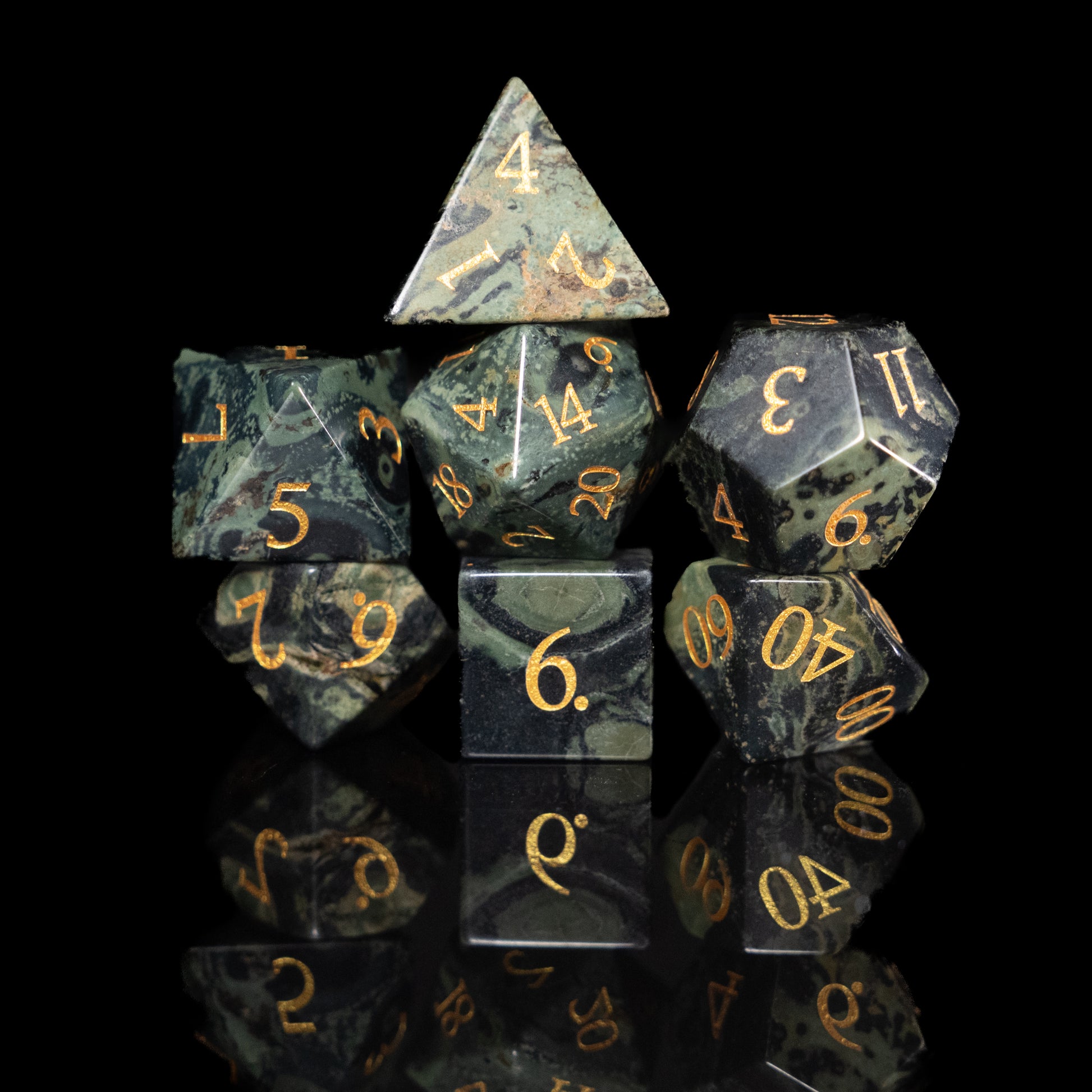 green jasper gemstone dnd dice set