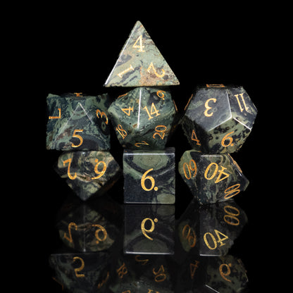 green jasper gemstone dnd dice set