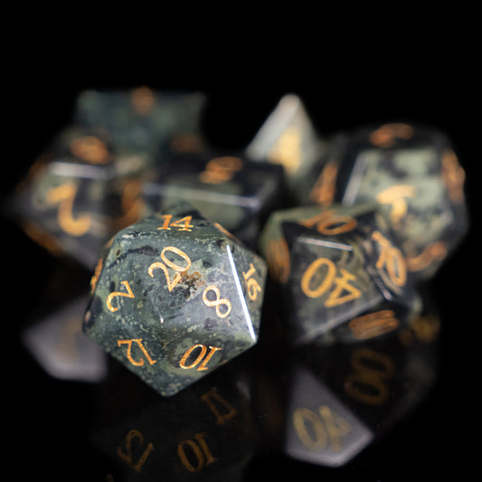 green jasper gemstone dnd dice set