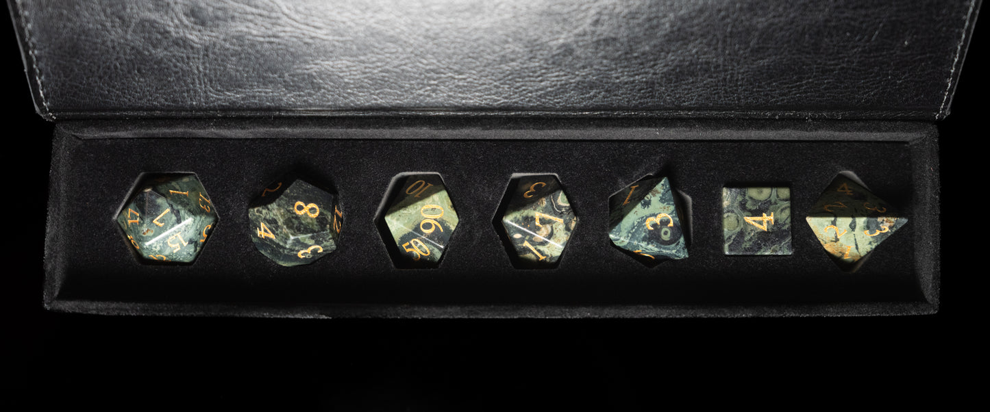 green jasper gemstone dnd dice set