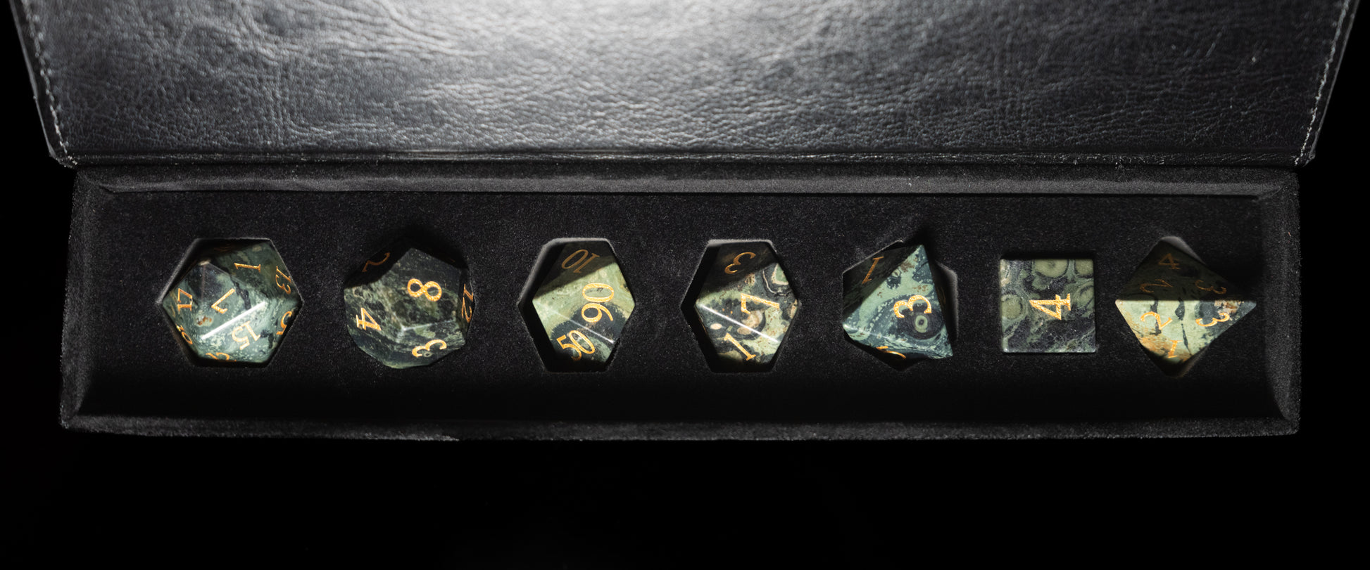 green jasper gemstone dnd dice set
