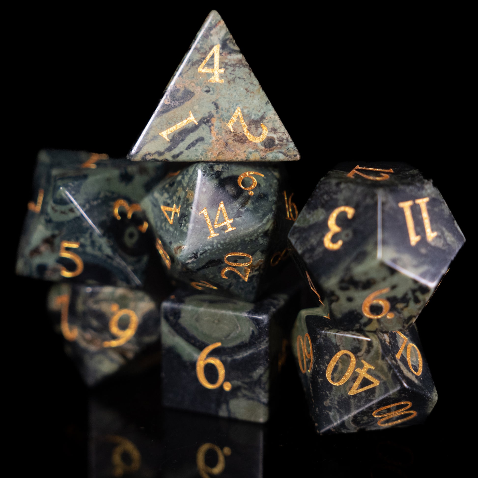 green jasper gemstone dnd dice set