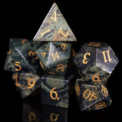 green jasper gemstone dnd dice set