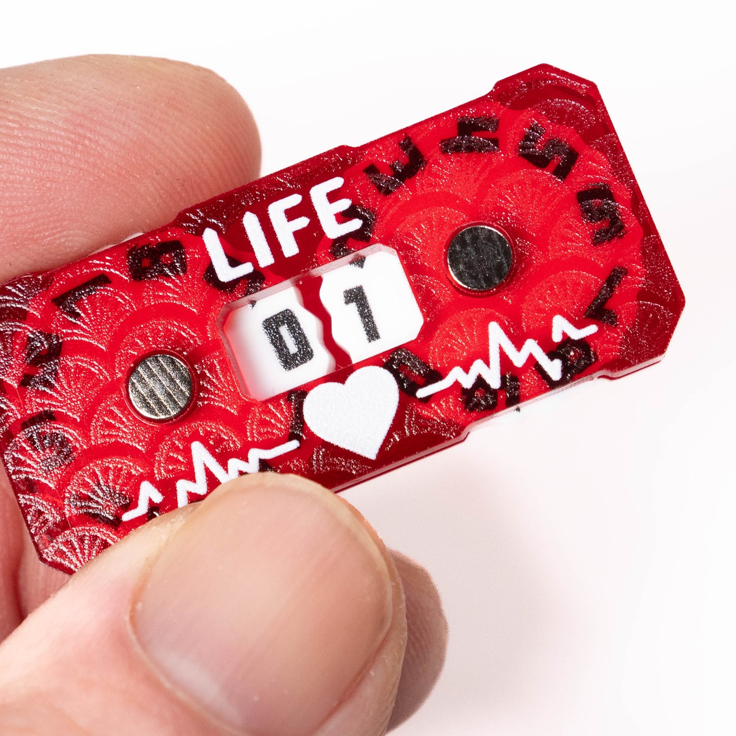red 0 to 99 life counter or wound tracker for Magic the Gathering or mtg, as well as dungeons and dragons (aka dnd or d&d), and other customizable card games or ccg