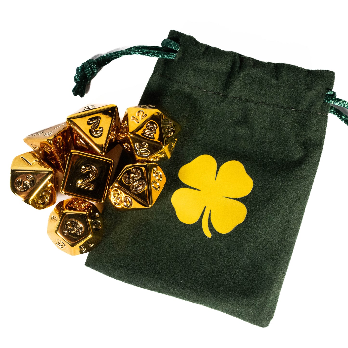 Lucky DnD Dice Set - Golden 4 Leaf Clover Polyhedral Dice